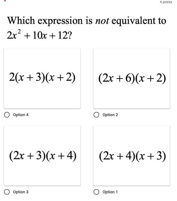 Which expression is not equivalent to 2² + 10+12?-example-1