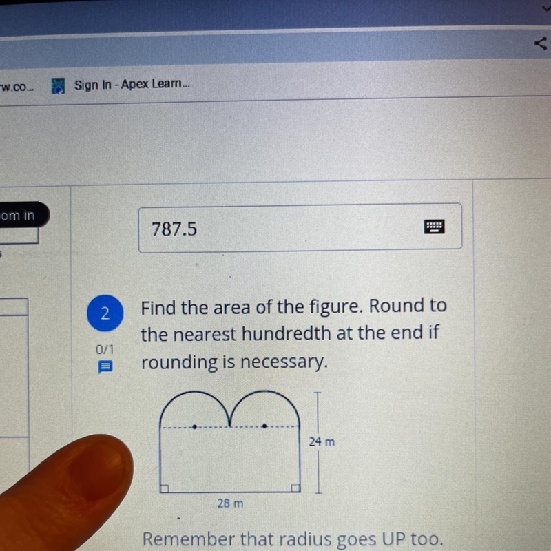 Find the area of the figure. Round to the nearest hundredth at the end if rounding-example-1