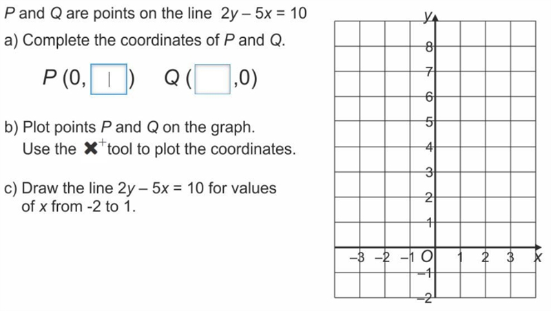 P and Q are points on the line 2y-5x=10 a) complete the coordinates of P and Q-example-1