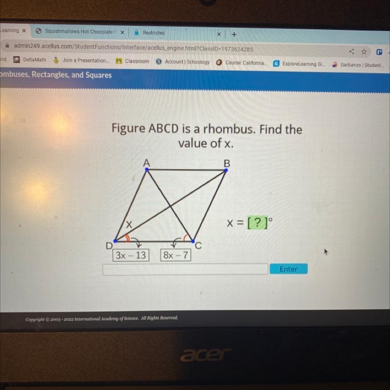 The value of X in the figure ABCD witch is a rhombus-example-1