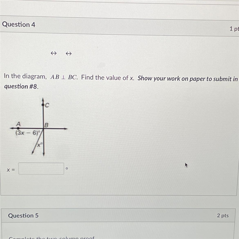 PLEASE HELP! In the diagram, AB is perpendicular to BC. Find the value of x. please-example-1