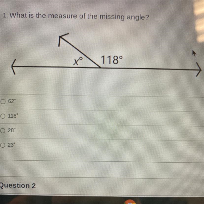 What is the measure of the missing angle? A to 118°-example-1