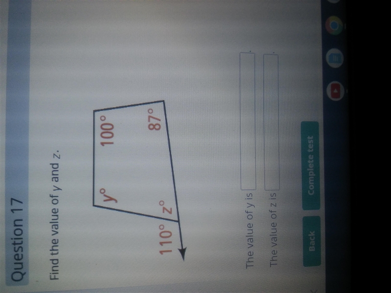 Does anybody know this? Find the value of y and z-example-1