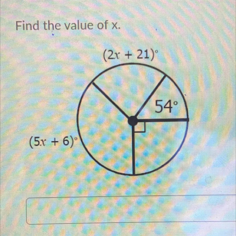 Find the value of x. (2x + 21) 54° (5x + 6)-example-1