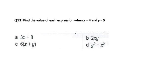 Find the value of each expression when x=4 and y=5-example-1