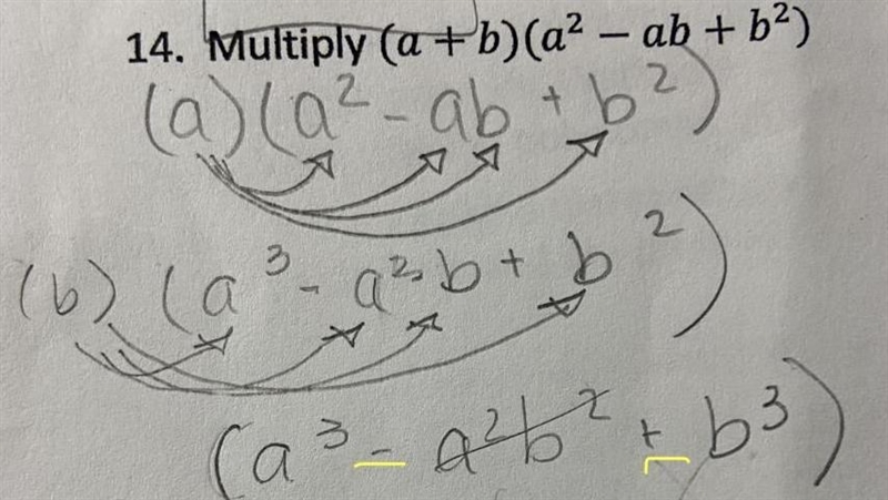 Pls explain this to me, I don't understand why the answer is a^3 +b^3 and not a^3-b-example-1