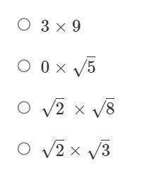 Which of the following shows an example of two irrational numbers being multiplied-example-1