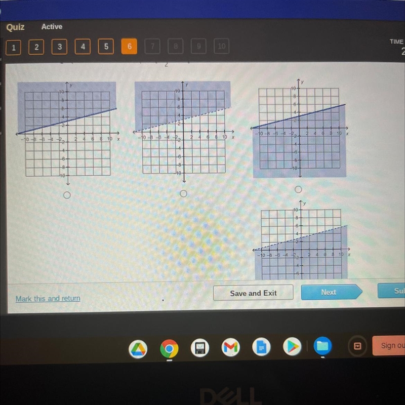 Which is the graph of the linear inequality Ex-2y> -6? 10 x o о o 10-example-1