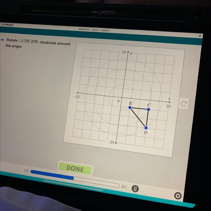 Rotate CDE 270° clockwise around the origin. pls help-example-1