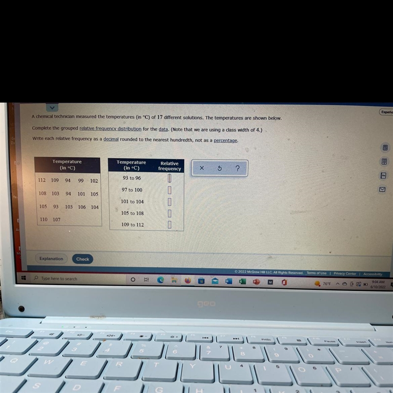 Complete the grouped relative frequency distribution for data. Write each relative-example-1