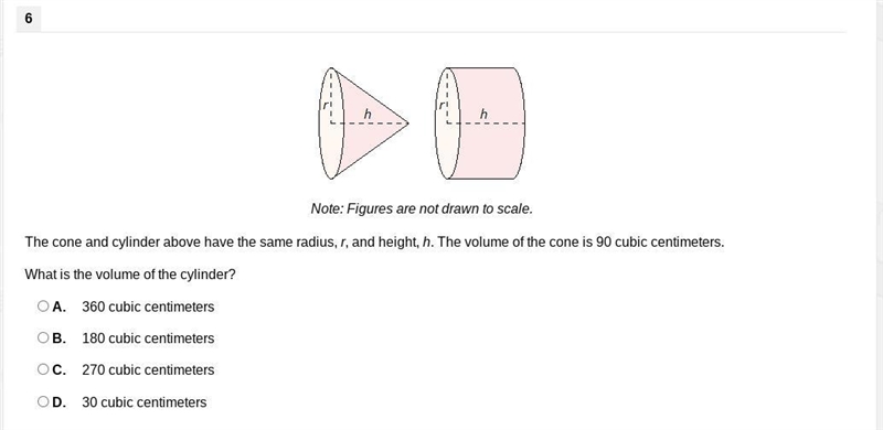 The cone and cylinder above have the same radius, r, and height, h. The volume of-example-1