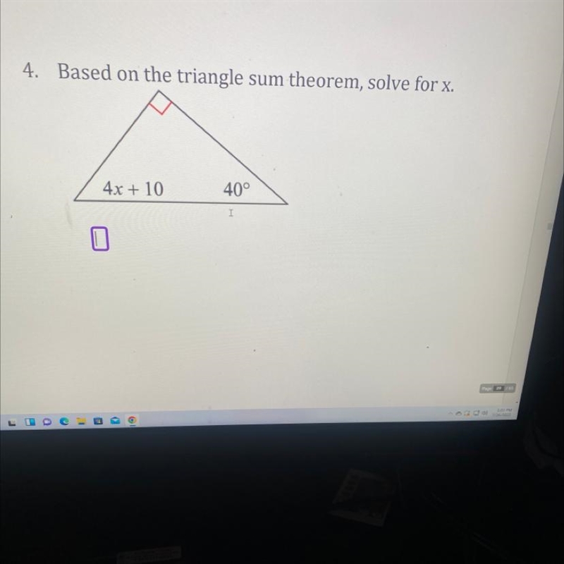 4. Based on the triangle sum theorem, solve for x.-example-1