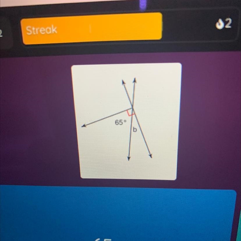 Find the measure of angle b. Hint: Identify the angle relationship.-example-1