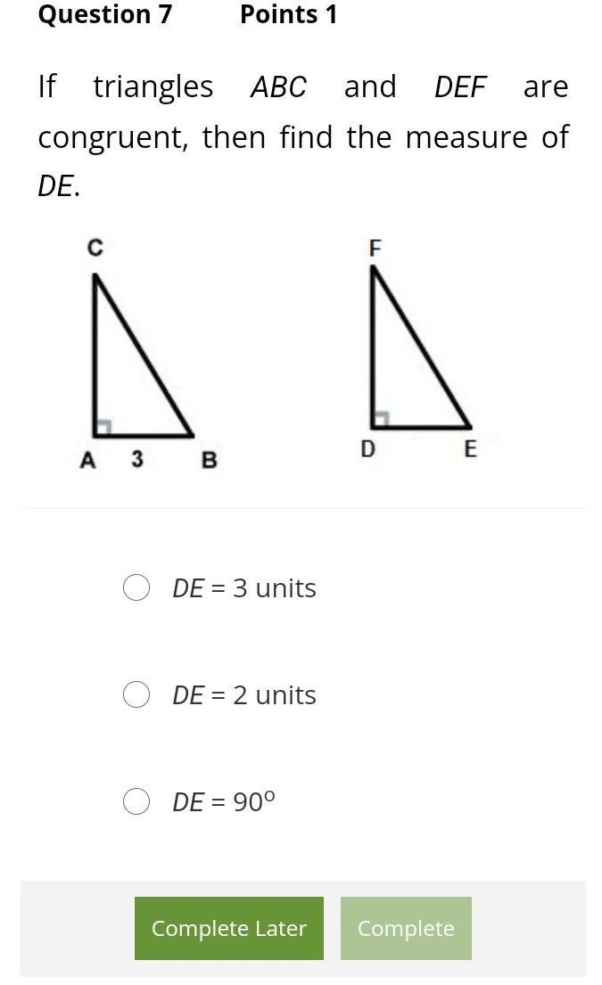 If triangles ABC and DEF are congruent, then find the measure of DE.​-example-1