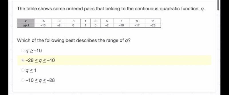 The table shows some ordered pairs that belong to the continuous quadratic function-example-1