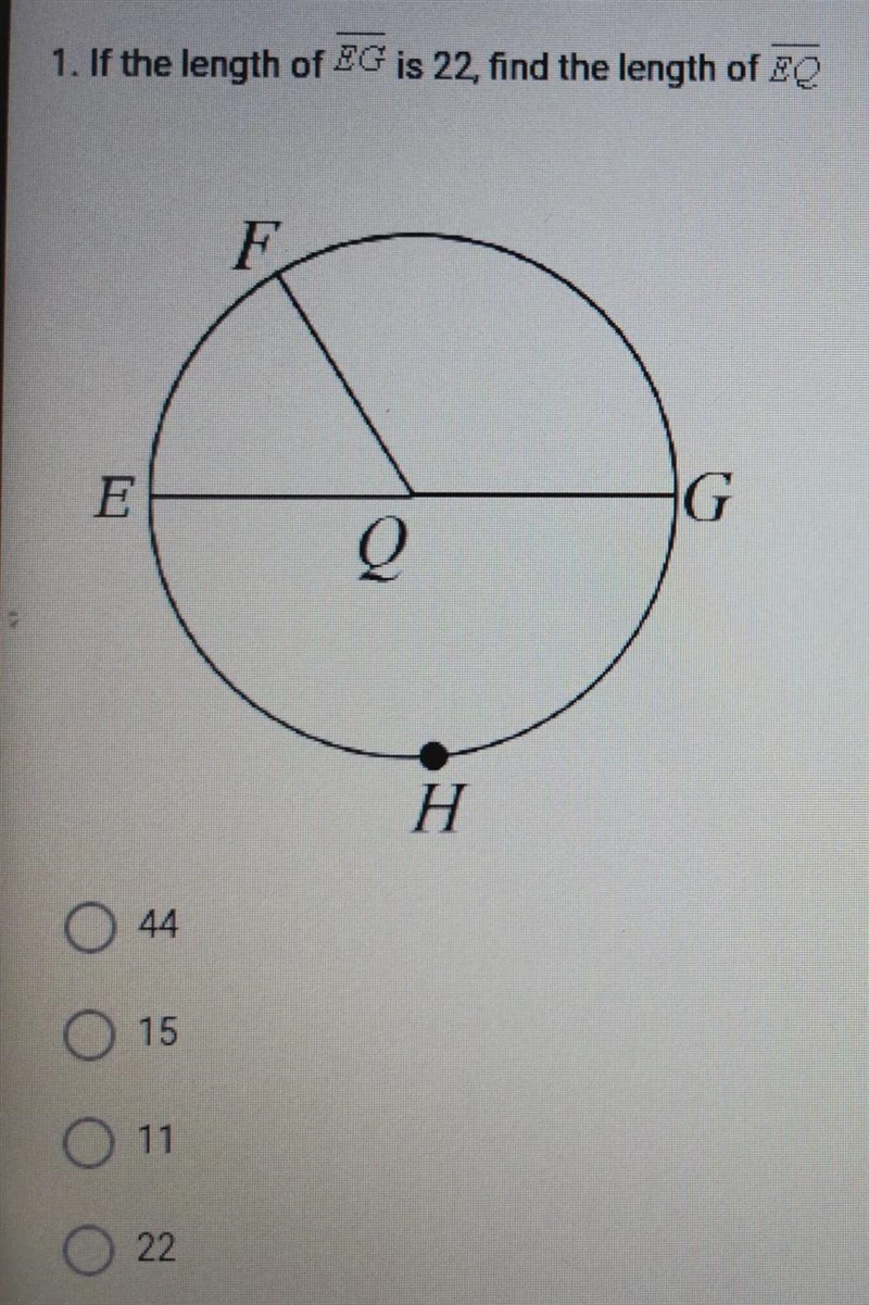 If the length of EG is 22, find the length of EQ-example-1