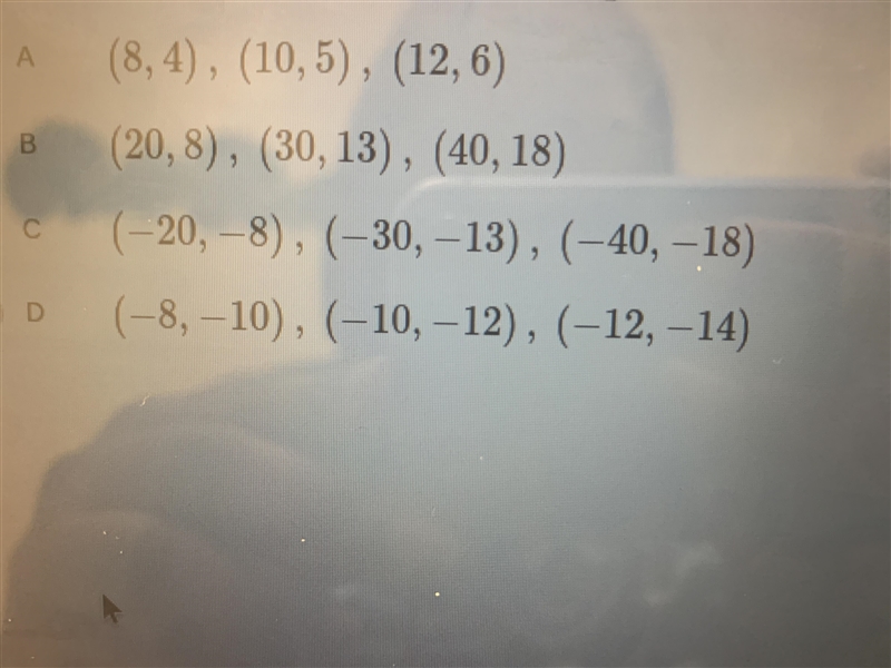 Which list of points are solutions to the graph of y = 1/2x - 2​-example-1