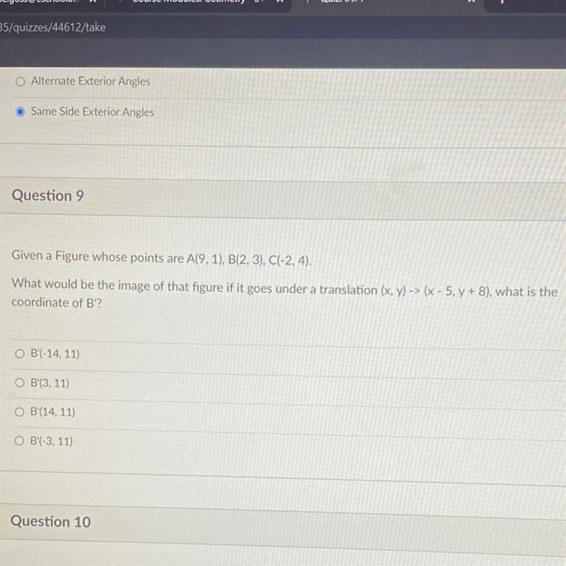 Given a Figure whose points are A(9, 1), B(2, 3), C(-2, 4). What would be the image-example-1