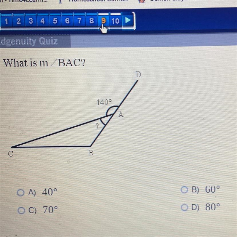 What is m _BAC? A) 40° B) 60° C) 70° D) 80°-example-1