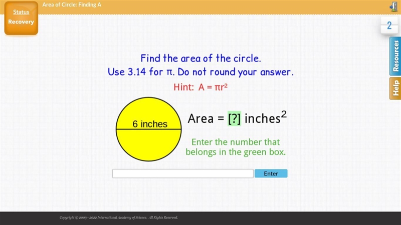 Find the area of a circle-example-1