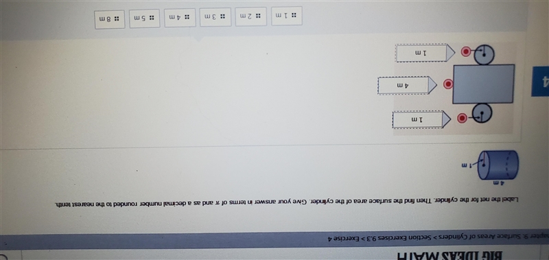 Label the net for the cylinder. Then find the surface area of the cylinder. Give your-example-1