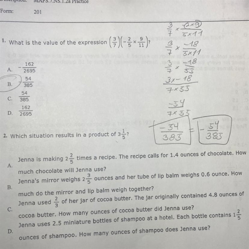 2. Which situation results in a product of 3 1/5?-example-1