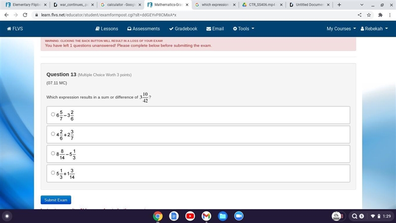 Which expression results in a sum or difference of three and ten forty seconds-example-1