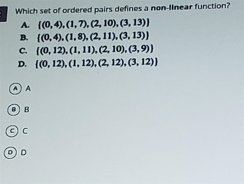 Whixh set of ordered pairs defines a nonlinear function.​-example-1