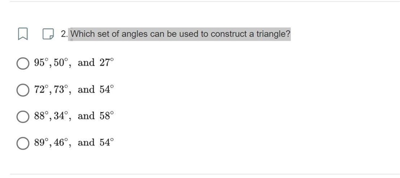 Which set of angles can be used to construct a triangle?-example-1