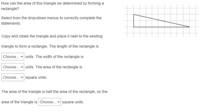 How can the area of this triangle be determined by forming a rectangle? Select from-example-1