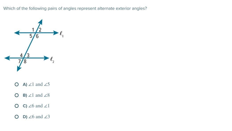 Which of the following pairs of angles represent alternate exterior angles?-example-1