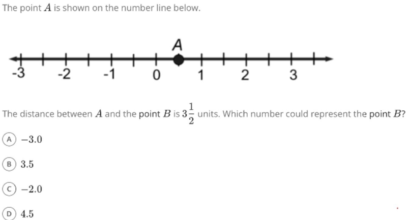 The point a is shown on the number line below. The distance between A and the point-example-1