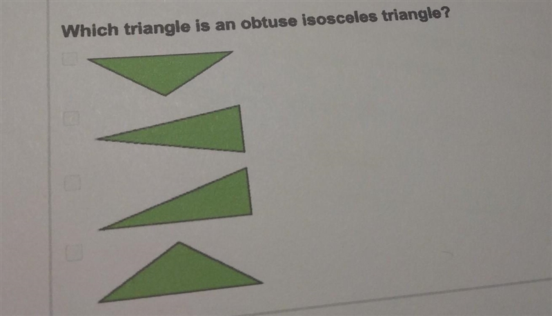 Which triangle is an obtuse isosceles triangle?​-example-1