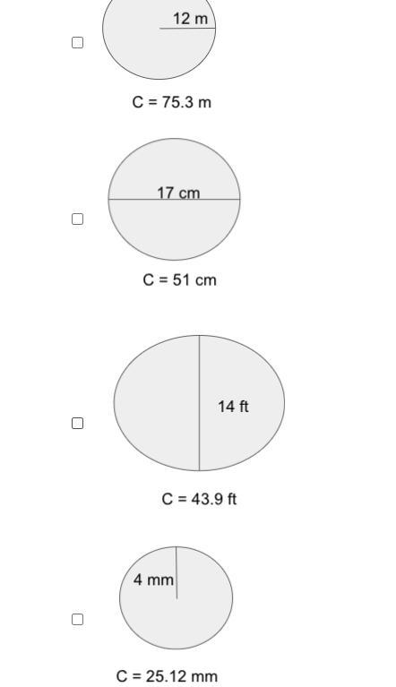 Choose ALL circles that are the closest approximation for π.-example-1