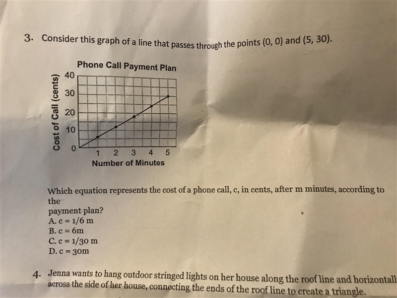 Consider this graph of a line that passes through the points (0,0) and (5,30) Which-example-1