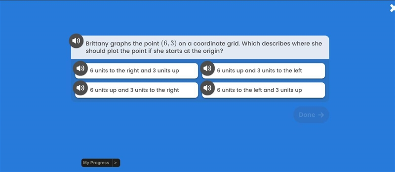 Brittany graphs (6,3) on a coordinate grid. Which describes where she should plot-example-1