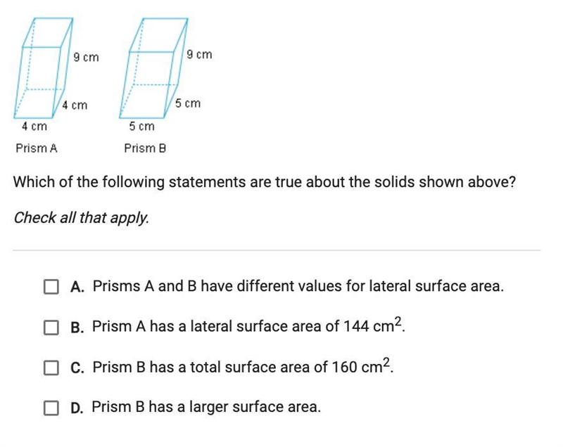 Which of the following statements are true about the solids shown above? Check all-example-1