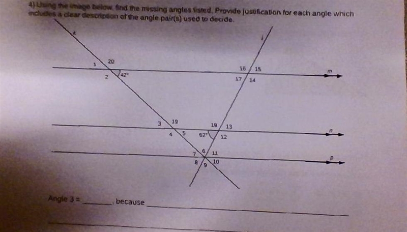 Using the image find the missing angles listed. provide justification for each angle-example-1