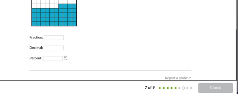 The square below represents one whole. Express the shaded area as a fraction, a decimal-example-2