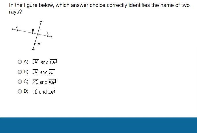 In the figure below, which answer choice correctly identifies the name of two rays-example-1