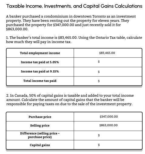 Please Help and Explain this like how do I calculate income tax and capital gain and-example-1