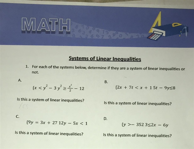 Yes or no linear equations??-example-1