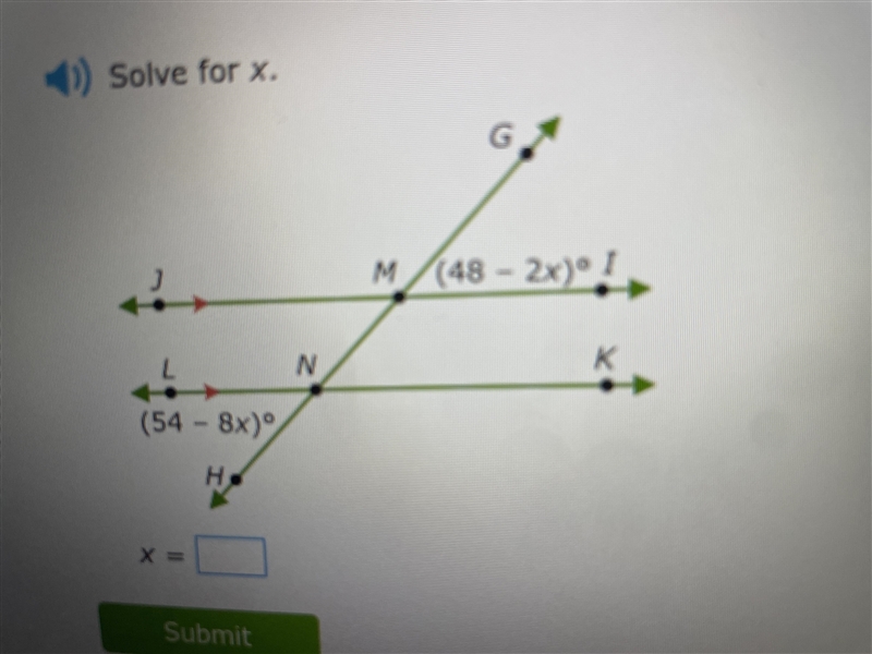 Hey! I have a assignment due on transversals of parallel lines: solve for x. If someone-example-1