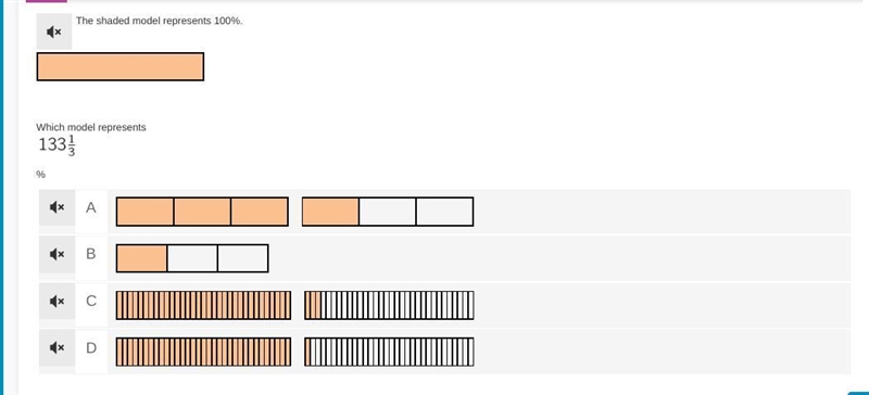 The shaded model represents 100%. Which model represents 133 1/3-example-1