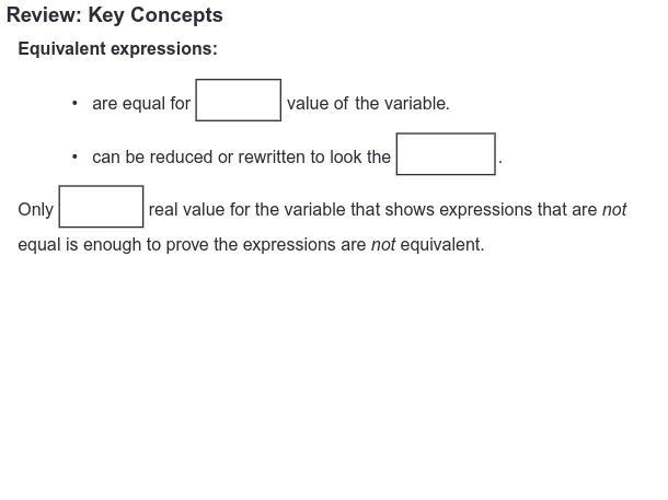 • are equal for _____ value of the variable. • can be reduced or rewritten to look-example-1