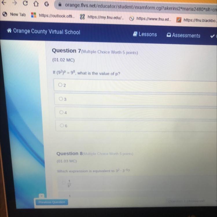 Question 7(Multiple Choice Worth 5 points) (01.02 MC) If (92)P=98, what is the value-example-1