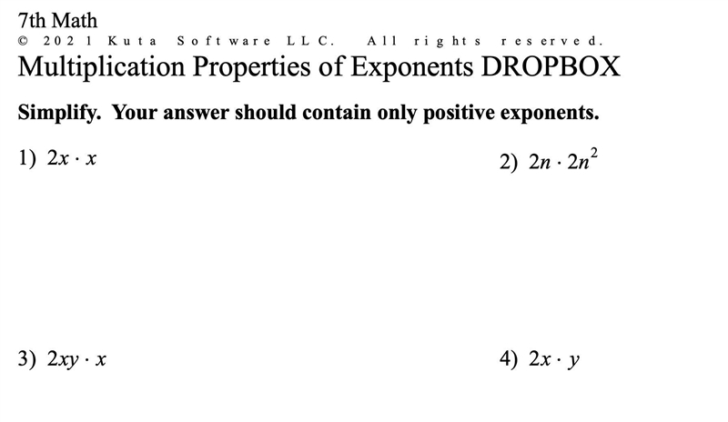 HELP please Multiplication Properties of Exponents DROPBOX Part 1 (3parts) Grade seven-example-1