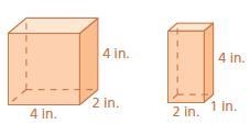 Determine whether the solids are similar. Two rectangular prisms are shown. The length-example-1