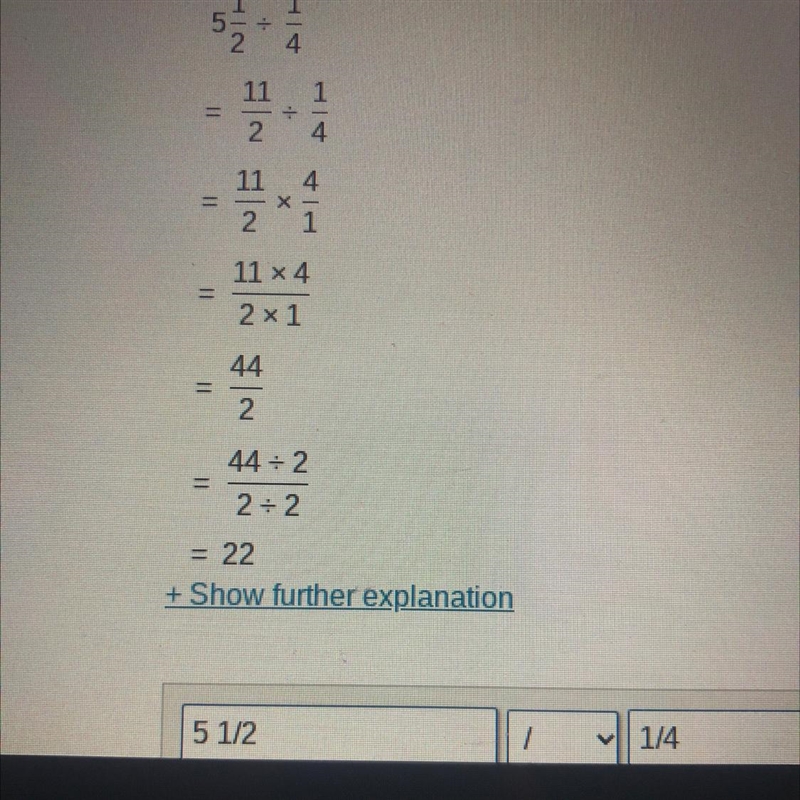 5 1/2 / 1/4 show how to solve this problem by using a common denominator-example-1