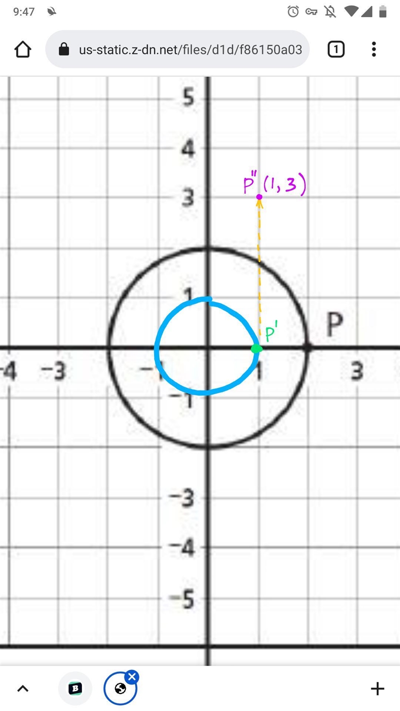 The circle shown below is centered at (0, 0) and passes through point P located at-example-1